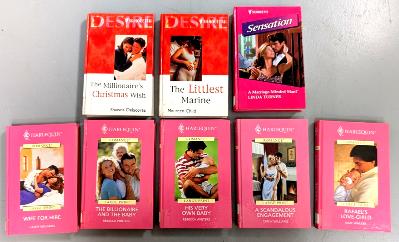 (8) Harlequin Romance, Silhouette Desire/Sensation Large Print Hardcover Books