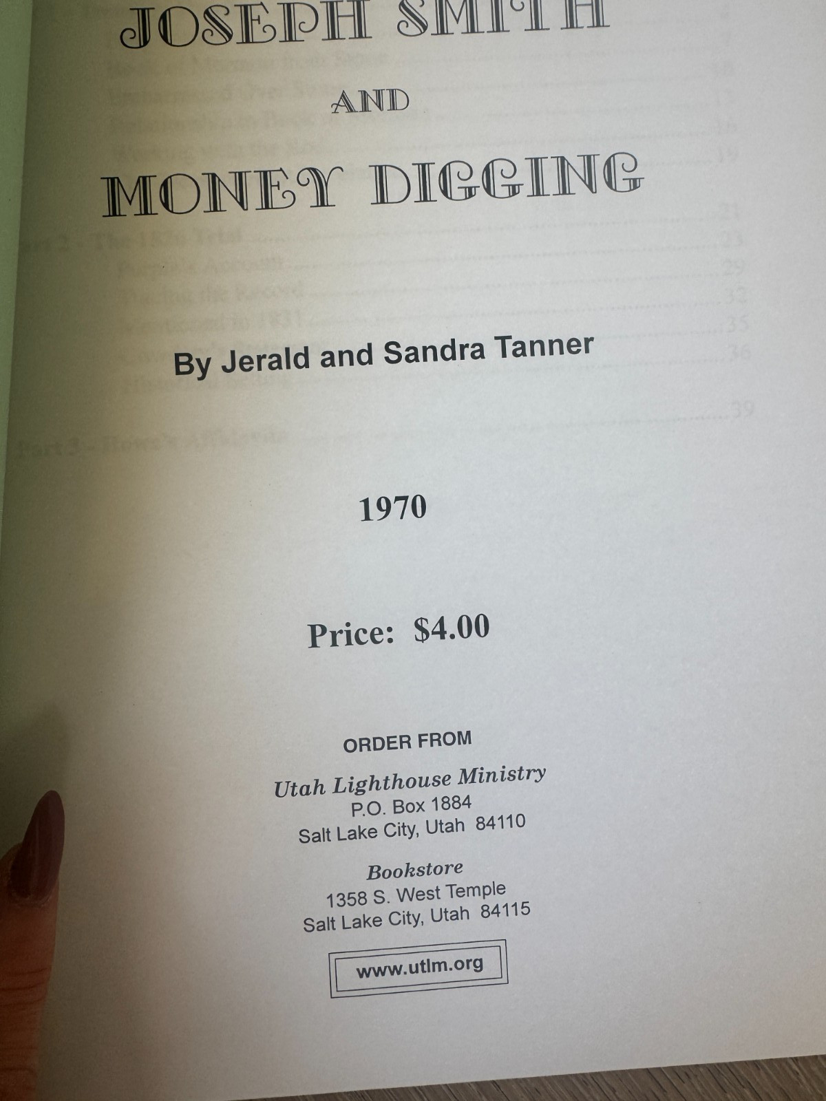 Joseph Smith and Money Digging By Jerald & Sandra Tanner Mormon Critique Book