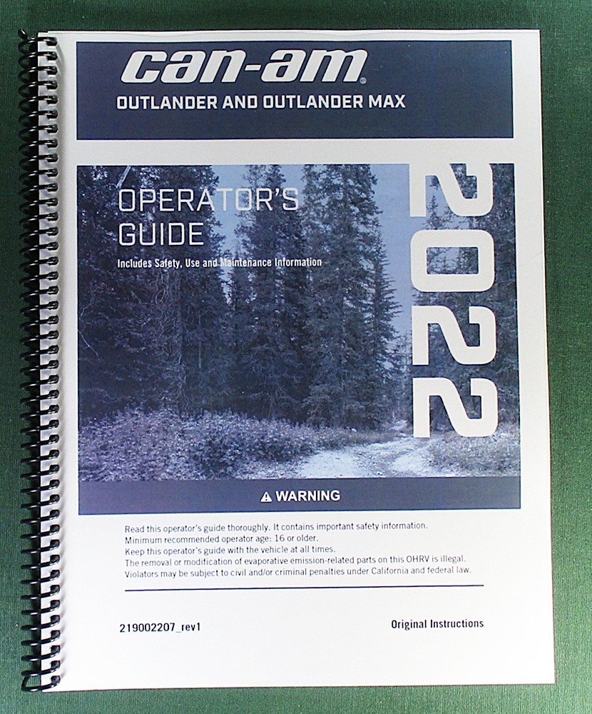 2022 Can-Am Outlander MAX 1000R DPS Owner’s Manual: 260 Pages & Clear Covers