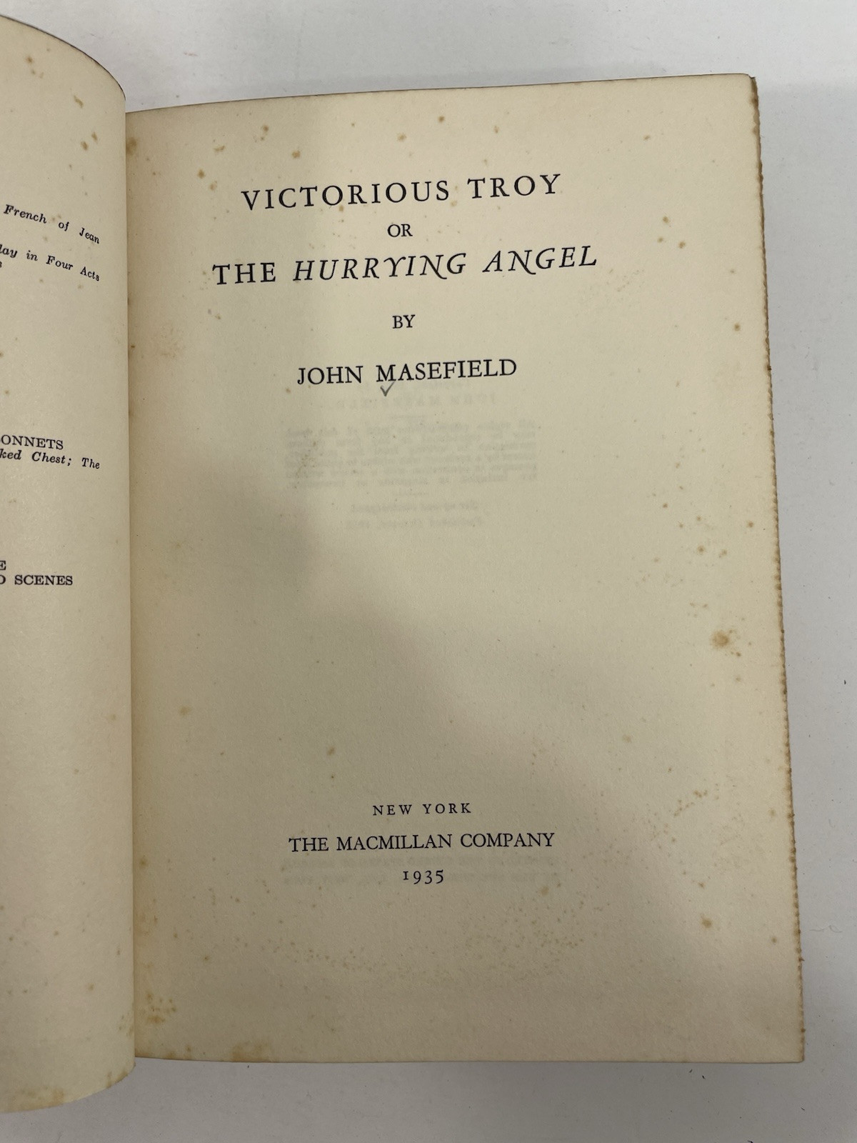 John Masefield VICTORIOUS TROY Macmillan Company 1935 HC