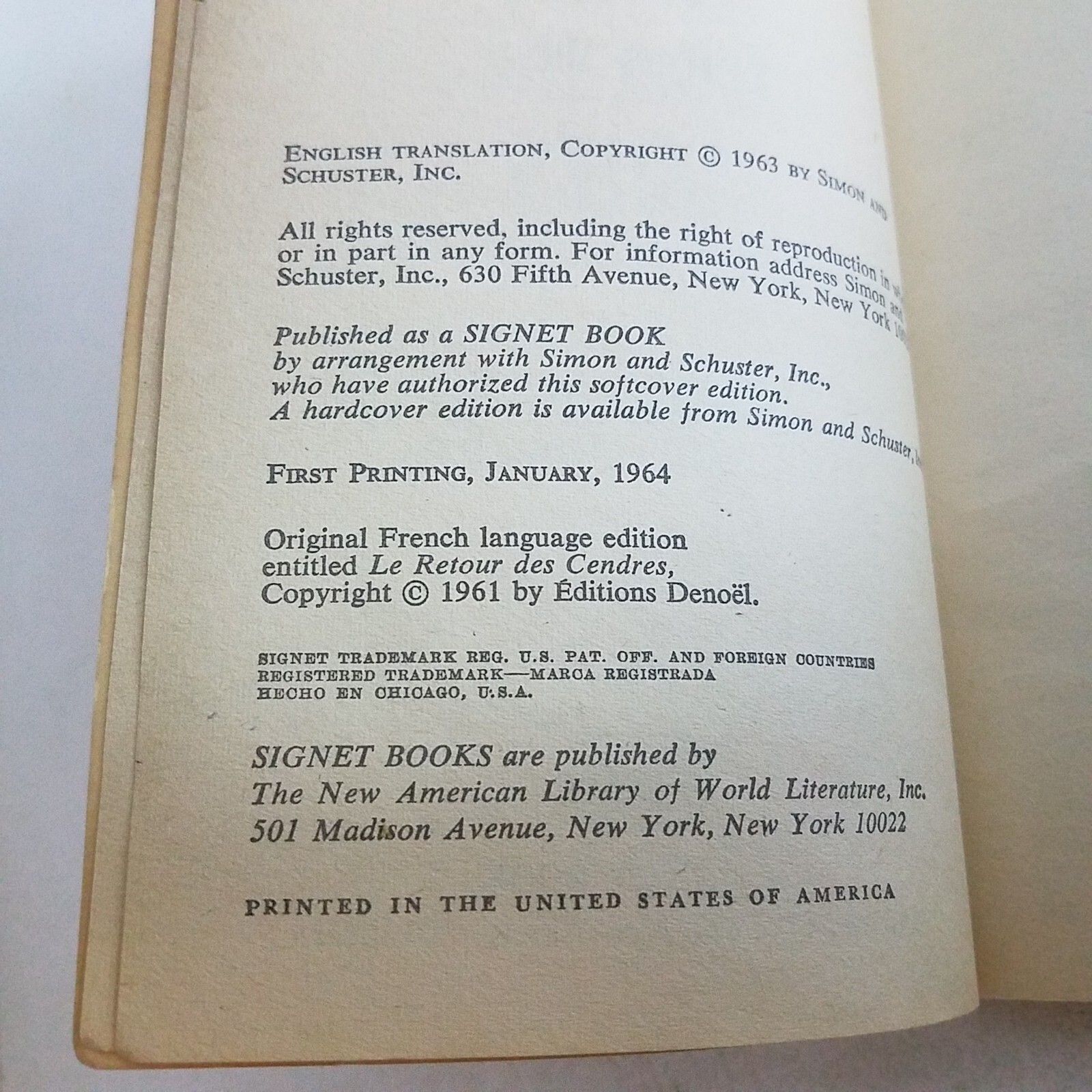 Return From The Ashes By Hubert Montielhet 1963 Simon And Schuster