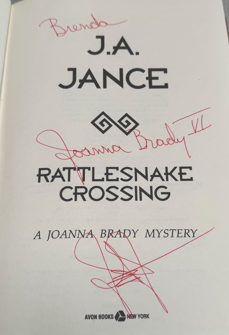 JA Jance Signed Rattlesnake Crossing 1st Edition HC DJ Joanna Brady Mystery