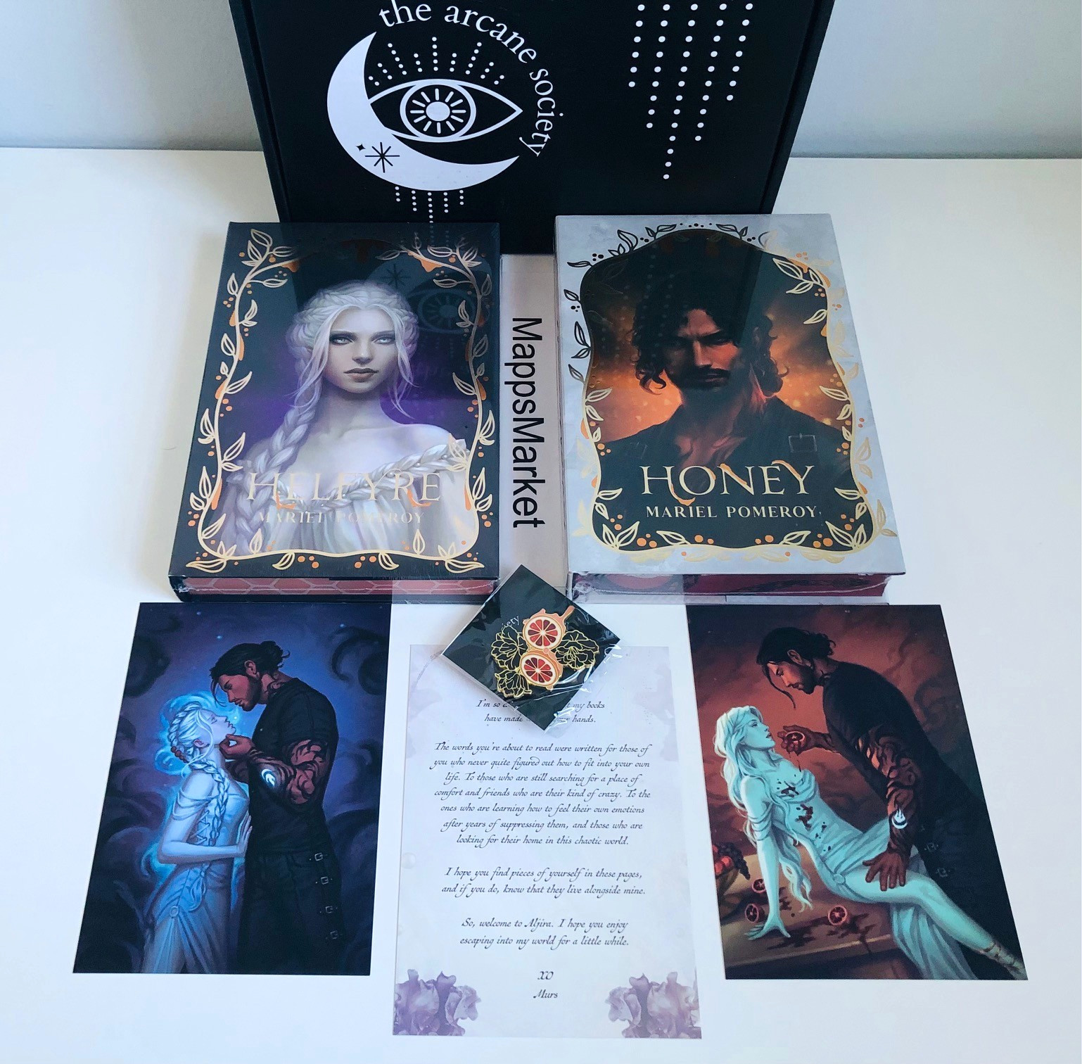 SIGNED Helfyre & Honey by Mariel Pomeroy ARCANE SOCIETY w/ Prints & Pin ~ SEALED