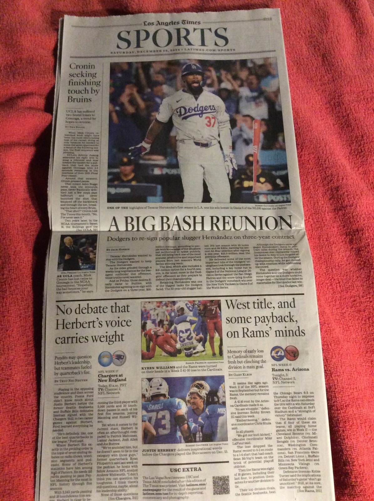 LA TIMES SPORTS SECTION DECEMBER 28 2024 DODGERS TEOSCAR HERNANDEZ