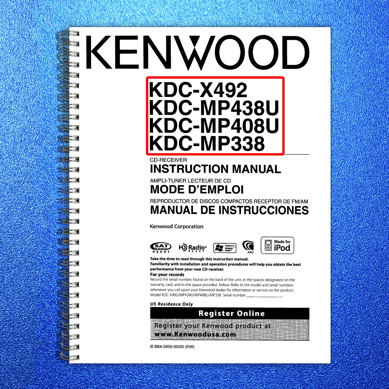 KENWOOD KDC-X492 KDC-MP438U 408U 338 CD-Receiver Instruction Manual – WIRE BOUND