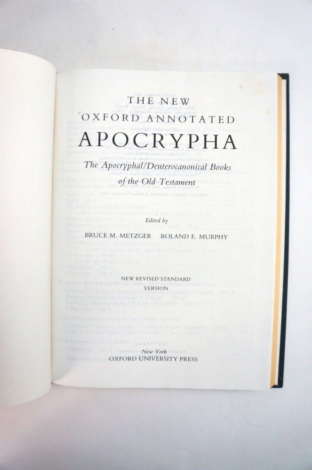 The New Oxford Annotated Apocrypha edited by Bruce M. Metzger 1991 HC