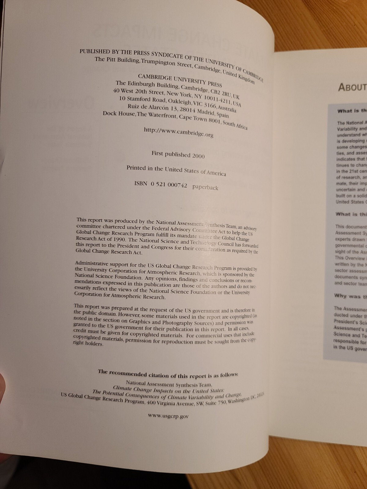 Climate Change Impacts On The United States 2000 Cambride University Press