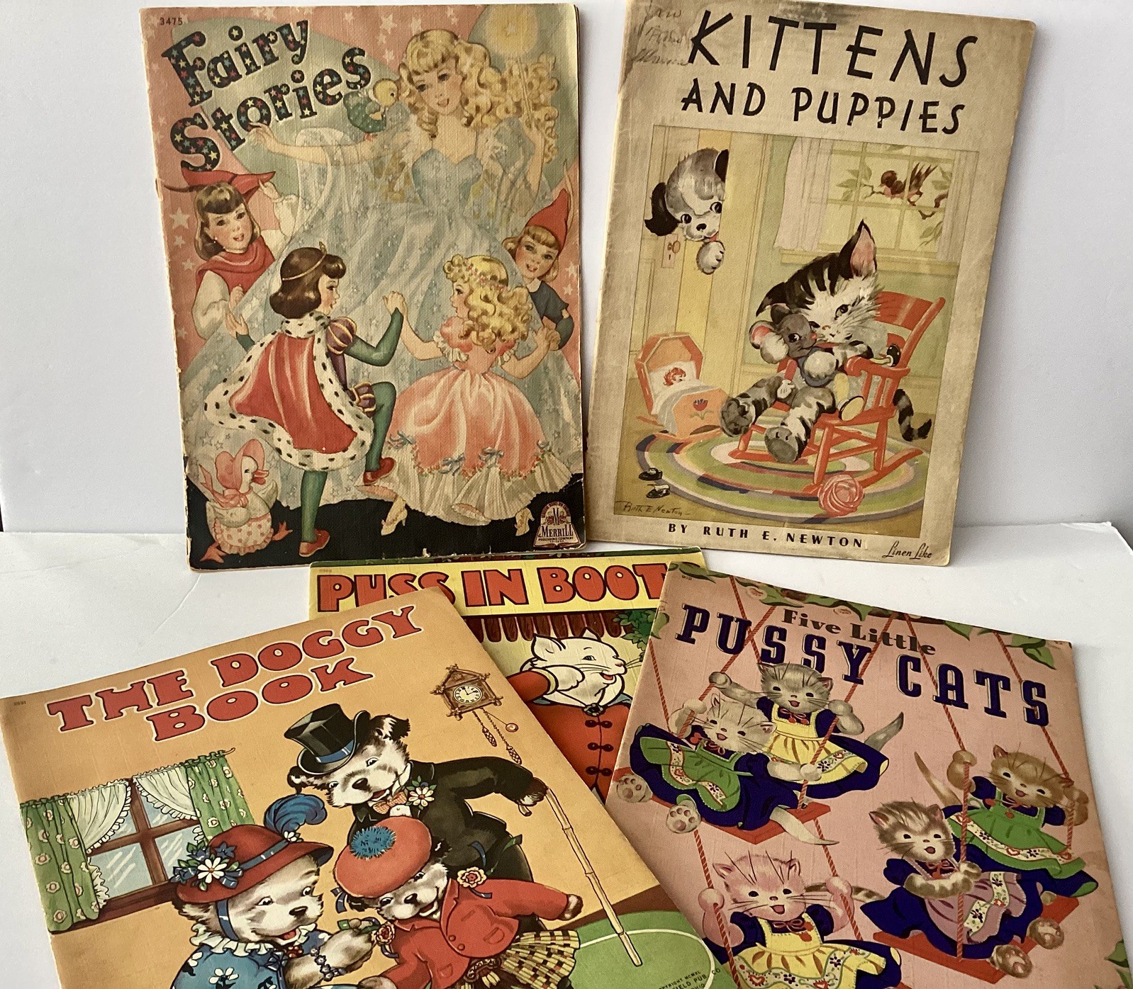 1940s Vintage Linen Children’s Books Lot of 5 Whitman, Saalfield, Etc GRAPHICS!