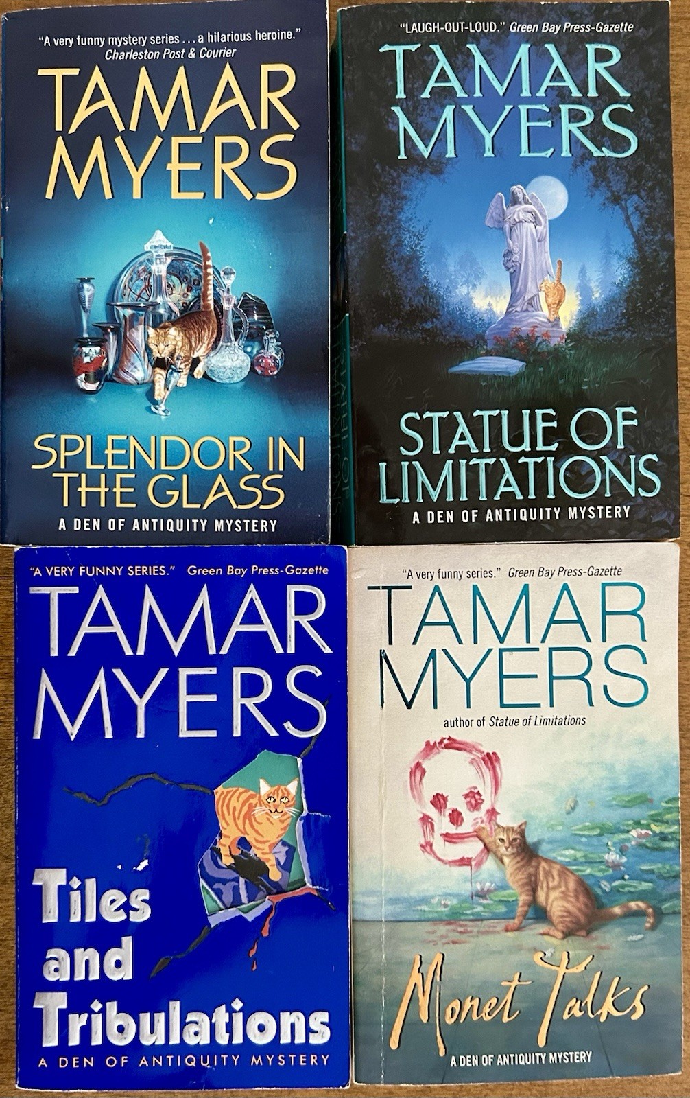 TAMAR MYERS A Den Of Antiquity Mystery Tiles And Tribulations And More Lot of 4