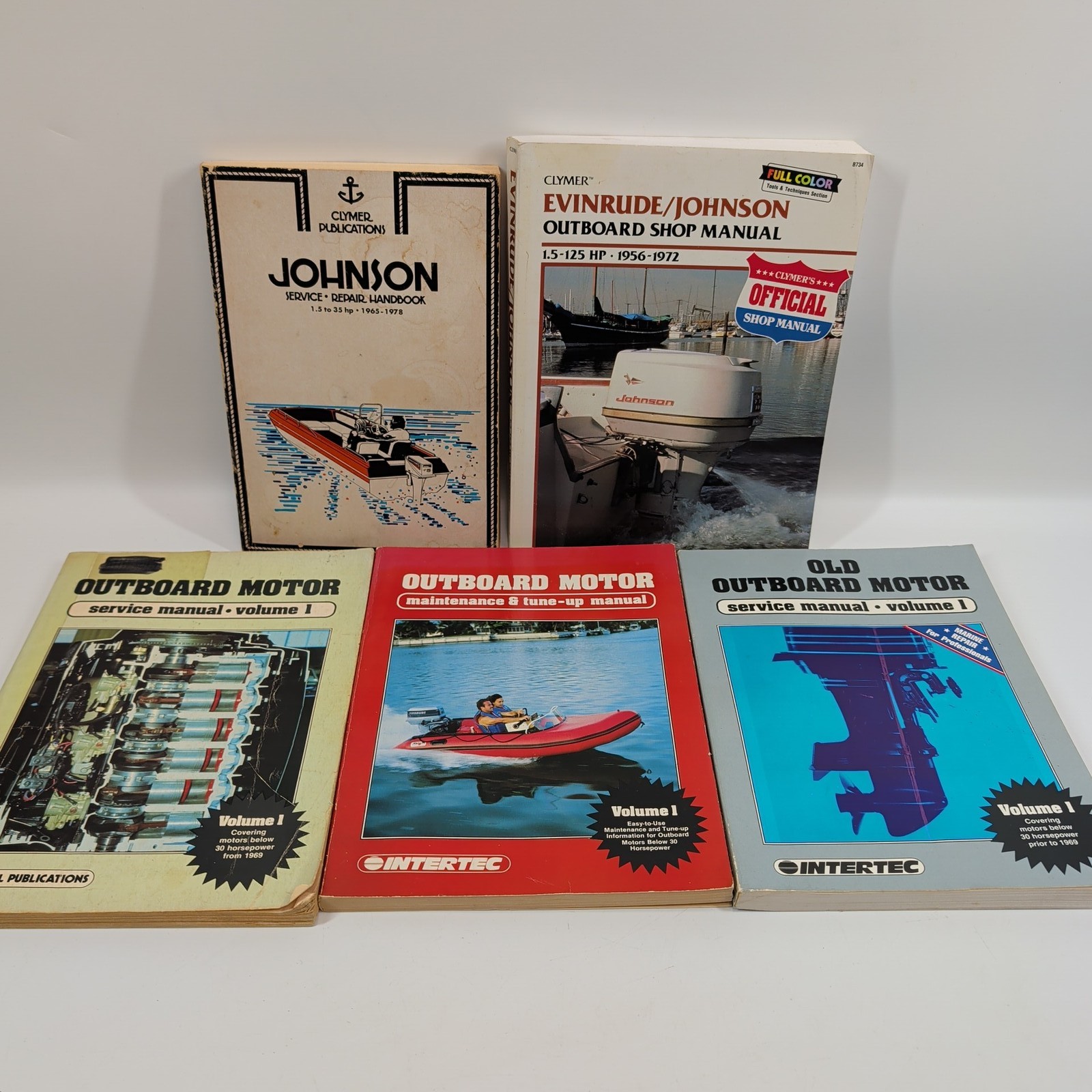 Lot of 5 Outboard Motor Service Repair Maintenance Manuals Clymer Intertec