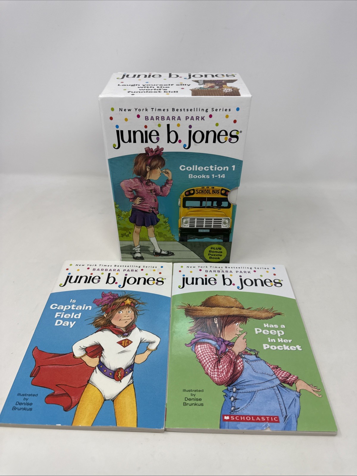 Junie B. Jones Collection 1 Books 1-14 Bonus Puzzle Box Set Plus 15 & 16