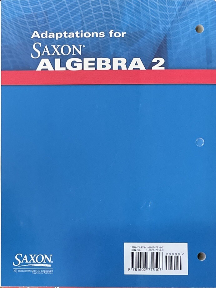 Saxon Mathematics Adaptations for Algebra 2 Student Workbook – NEW unused