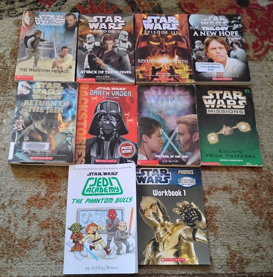 STAR WARS 10 Book Lot Scholastic Trilogy Ep. 1-4 + Darth Vader Sith & poster
