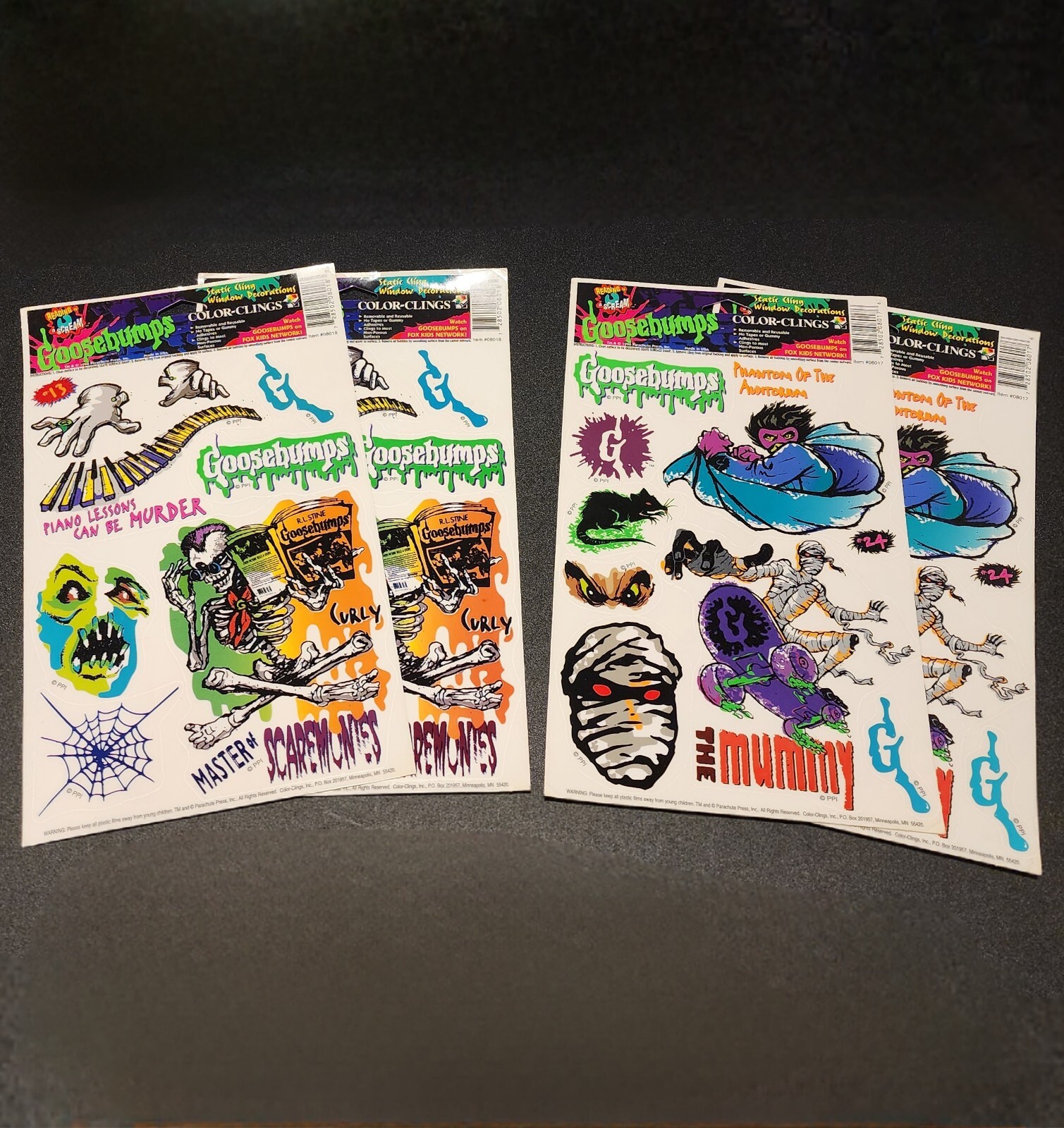 Goosebumps Window Clings – New 1996 Rare Vintage 4 Sheets, 2 Styles Collectable