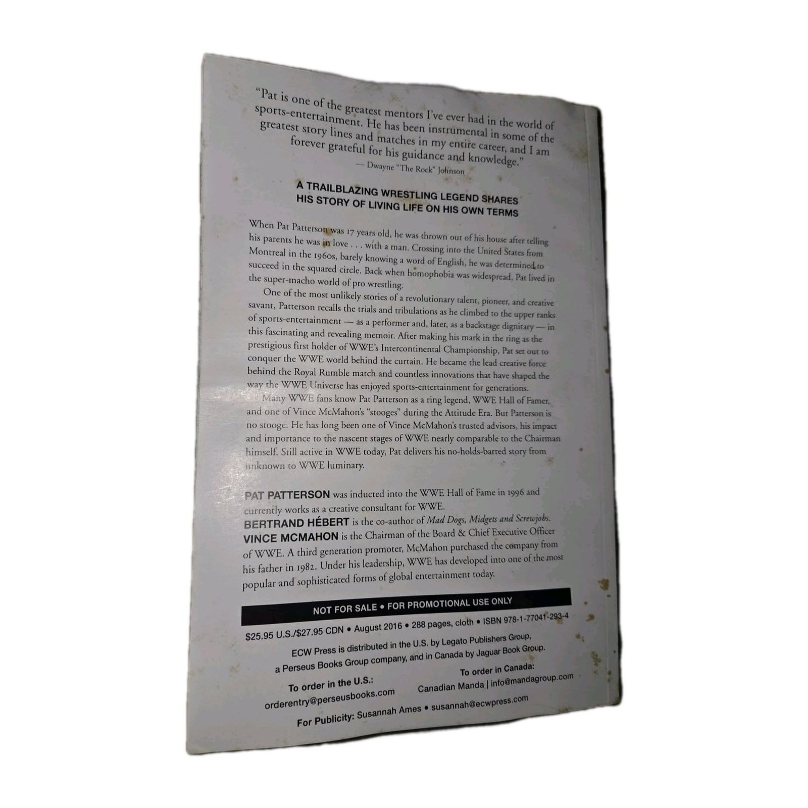 Pat Patterson Accepted Book 2016 WWE ECW Press RARE ADVANCE READING COPY & Paper