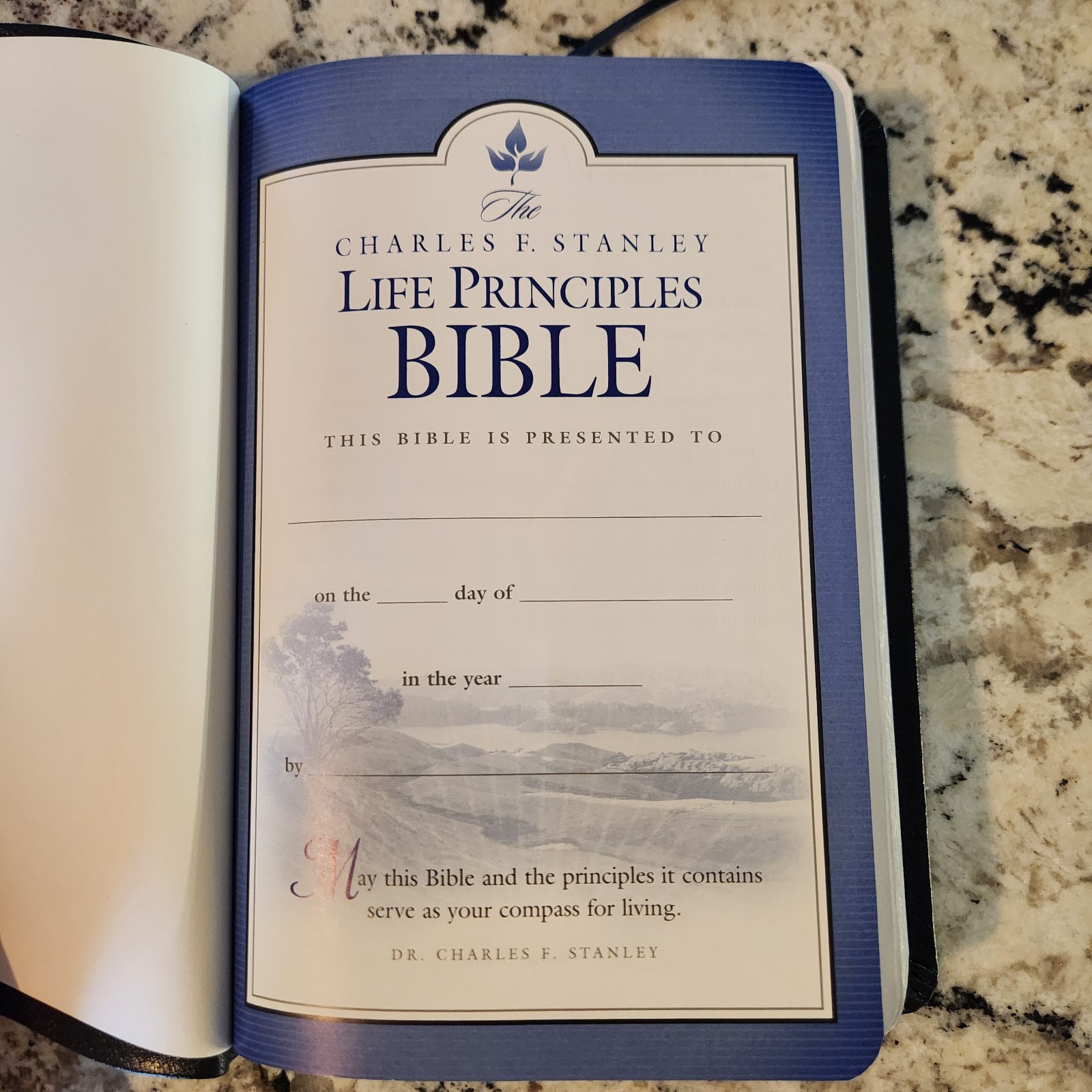 REDUCED!! Charles Stanley Life Principles Bible *GENUINE LEATHER* Silver Edges