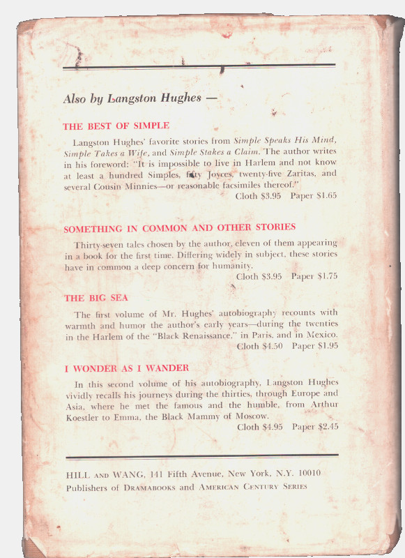 Simple’s Uncle Sam Langston Hughes 1965 First Edition Hill and Wang
